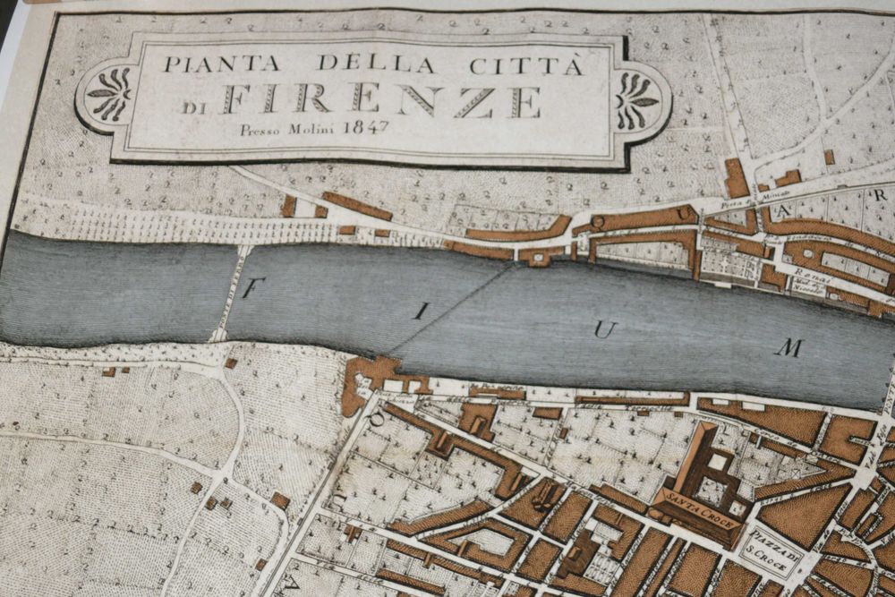 Reprodução impressa de Mapa Antigo de Florencia - Italia 1847