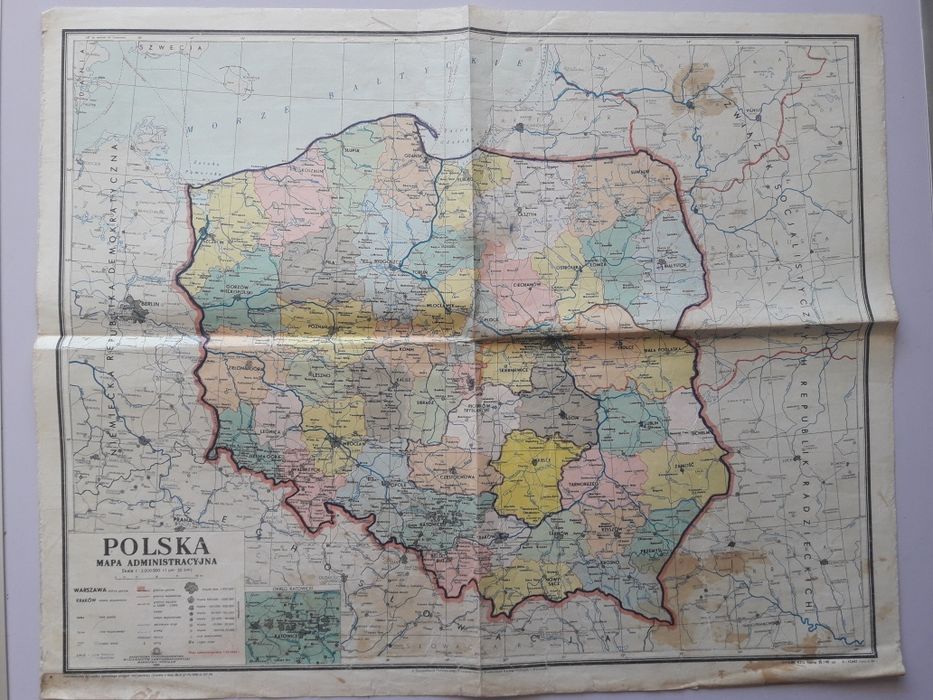 Mapa administracyjna /mapa fizyczna Polska 1986 rok Kielce • OLX.pl