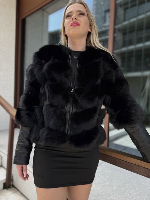 Futro naturalne / kurtka damska czarny lis 3 w 1 krótka nowa zimowa s