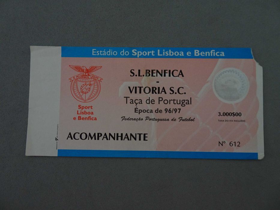 Bilhete de futebol Benfica - Vitória S. C. Taça de Portugal 96/97