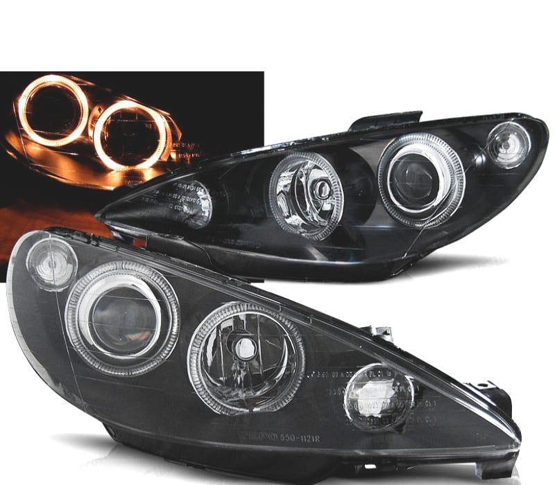 CONJUNTO DE FARÓIS PARA PEUGEOT 206 02- ANGEL EYES PRETOS