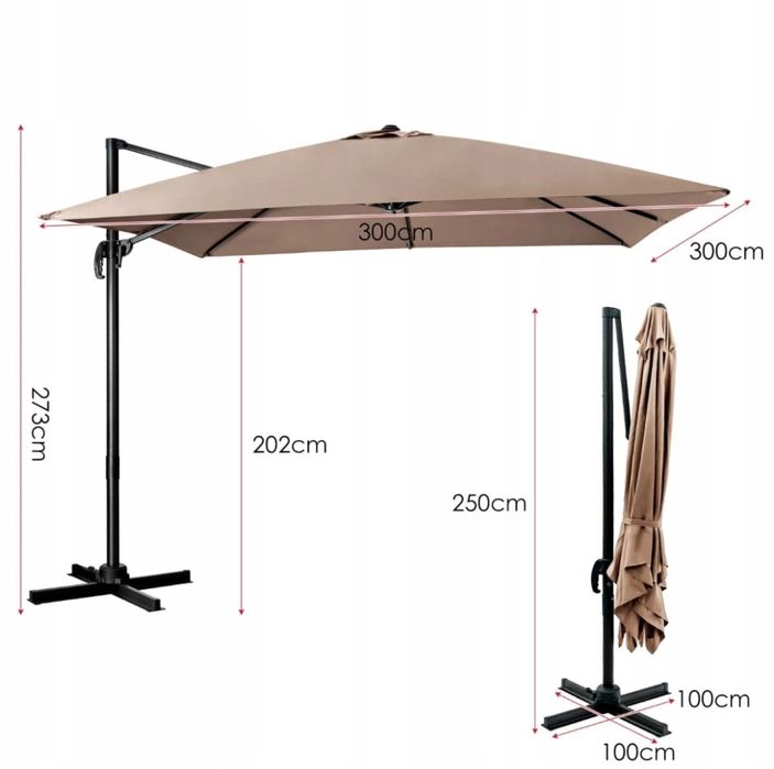 Parasol tarasowy, ogrodowy 3m z obrotem 360°