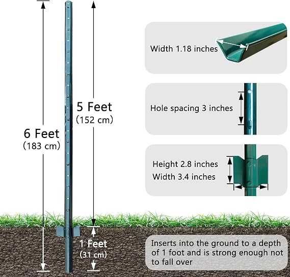 Thealyn Postes U para cercados, conjunto de 10 unidades 182 cm