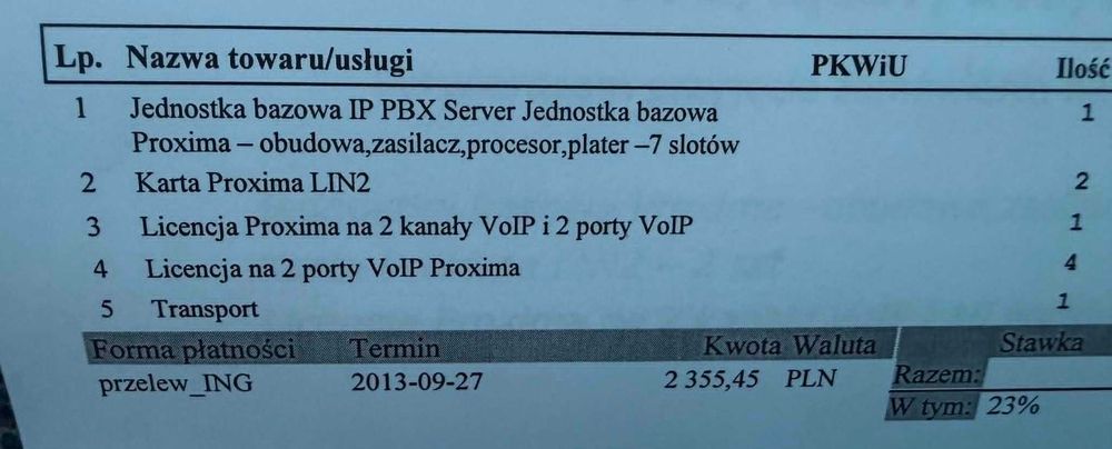 Centrala telefoniczna Platan Proxima VoIP + 5 telefonów + licencje