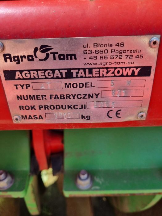 Agregat/brona talerzowa Agro Tom półzawieszana  5m