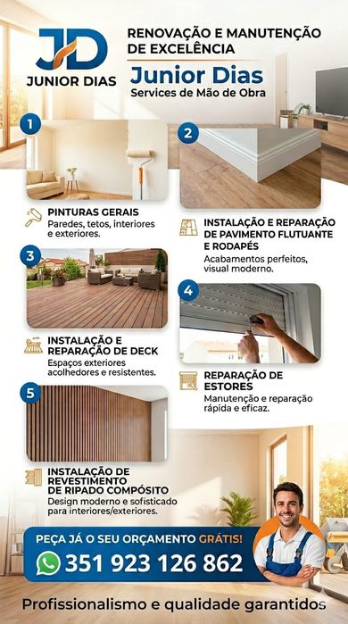 Instalação de Pavimento Flutuante, vinílico, rodapés  e móveis