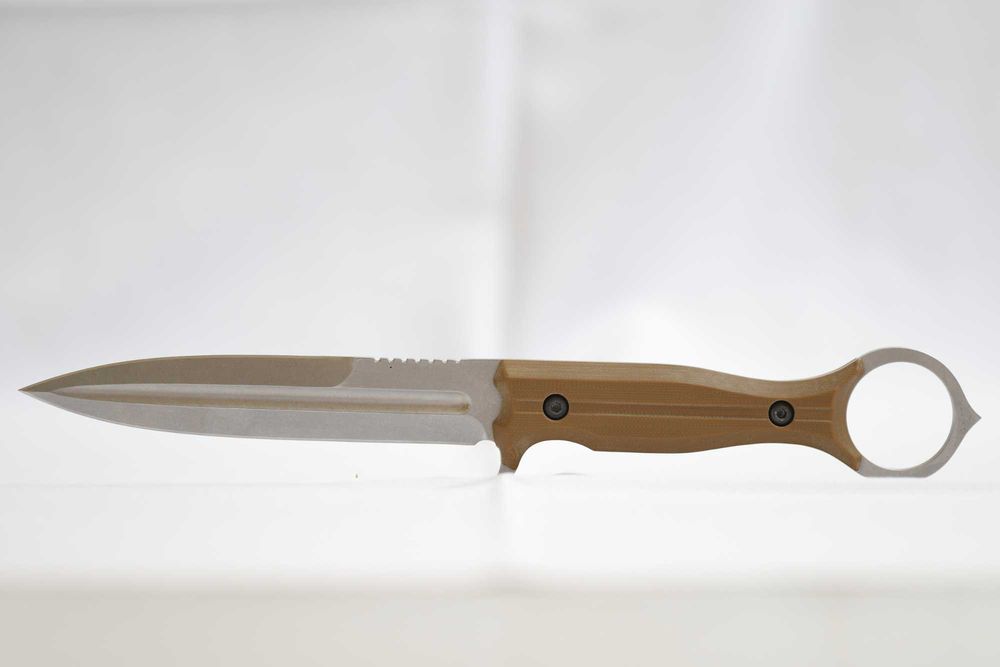 nóż taktyczny, stal X12MF, made in Ukraine, coyote brown