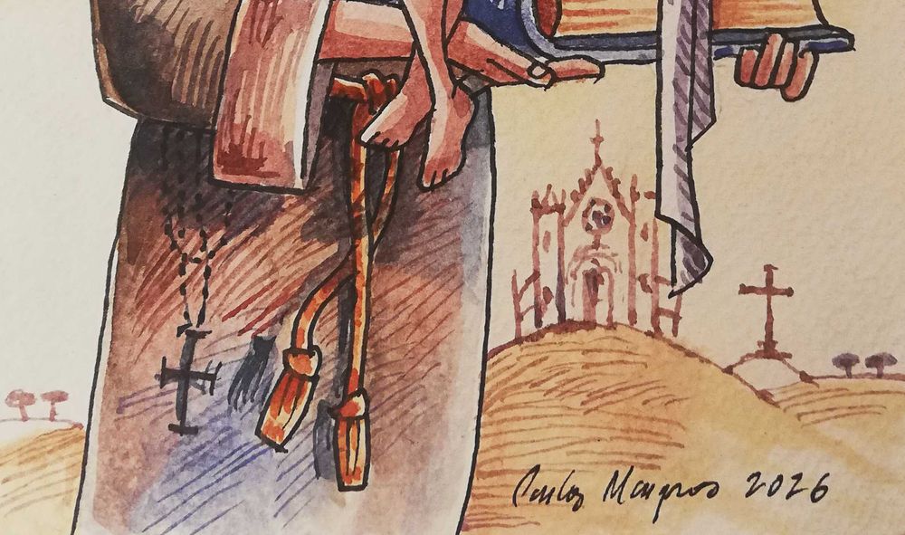 Aguarela. Santo António. Original de Carlos Marques