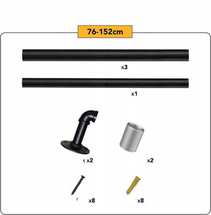 Czarny Regulowany Karnisz Industrialny Sufitowy 25mm 76-152cm