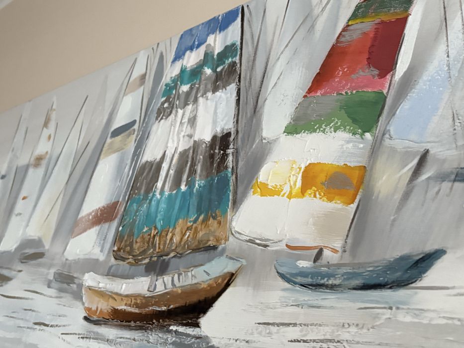 Obraz z motywem łódek ręcznie zdobiony