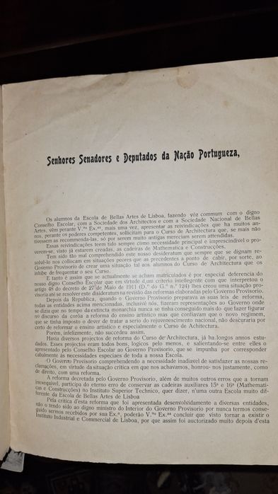 Missiva ao Parlamento 1912 escola belas artes Lisboa primeira Repúblic