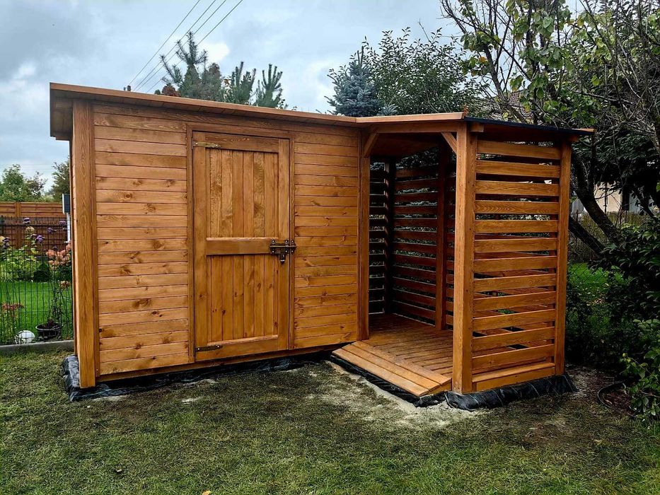 Rogowy domek narzędziowy 2,5 x 1,1m z drewutnią 2,5 x 1,1m