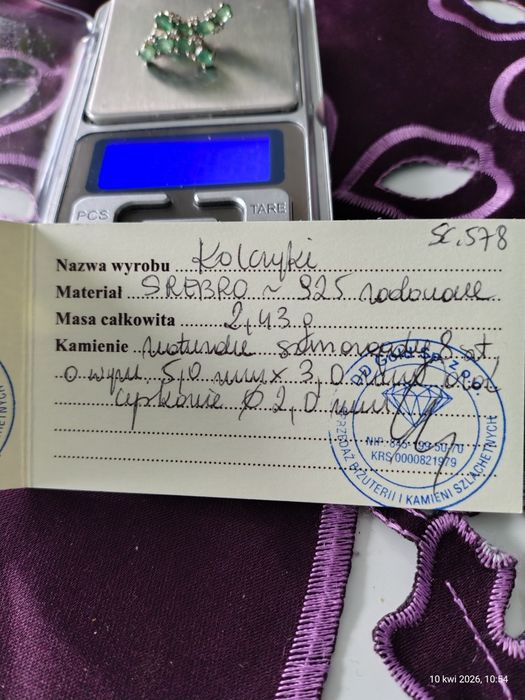 Srebrne kolczyki 925 naturalne szmaragdy
