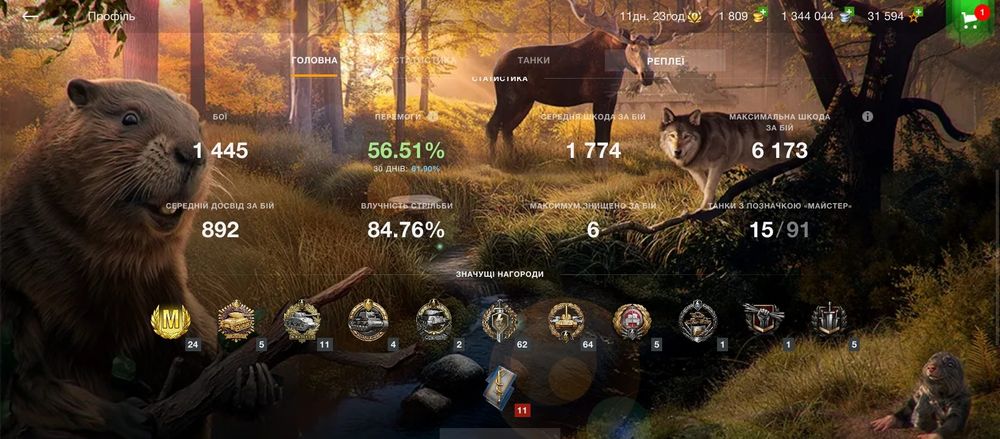 Акаунт WoT Blitz з гарною статистикою (56.5% перемог) + Прем танки