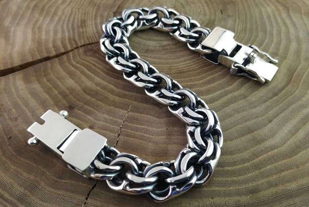 Широкий Серебряный браслет Бисмарк замок коробочка. Срібний Бісмарк