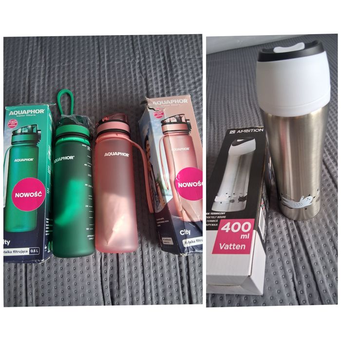 Nowy zestaw Aquaphor butelka filtrująca kubek termiczny Ambition
