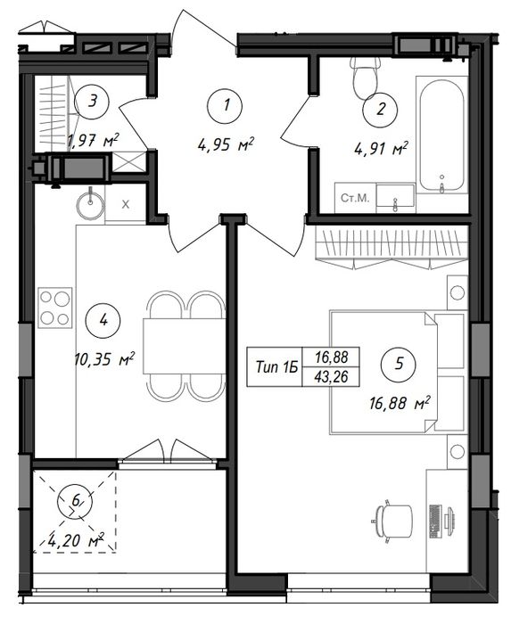1-комнатная квартира по адресу ул. Остромирська (площадь 43,3 м²) - Atlanta.ua - фото 19