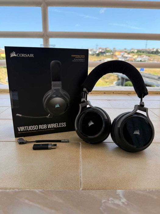 Headset Gaming Corsair Virtuoso RGB Wireless Carbon (Almofadas Novas + Extras)