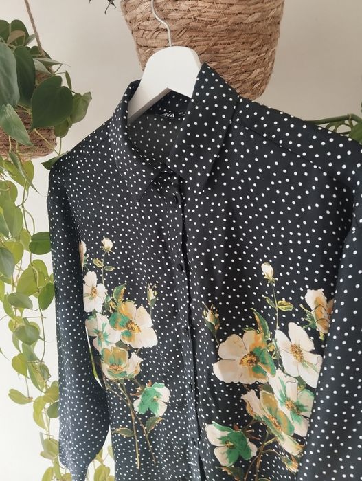 Koszula damska w kropki, w kwiaty, materiał jak jedwab, z połyskiem r.