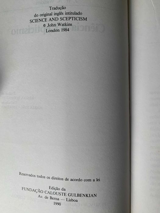 Ciência e Cepticismo, de J. W. N. Watkins