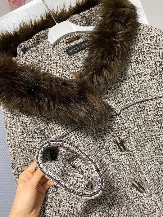 Alberto Toscani włoski futro wełniany płaszcz wełna pepitka z kapturem