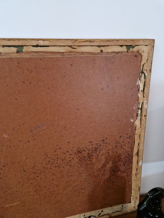 Quadro Antigo em Tecido Pintado à Mão – Motivo Floral
