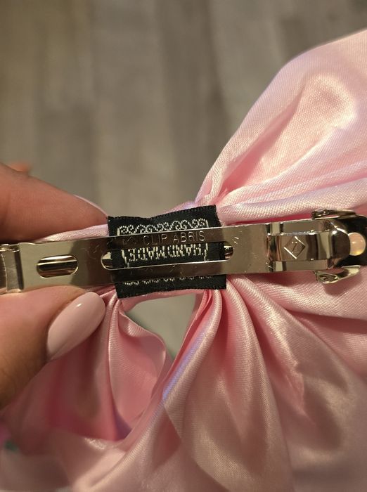 Elegancka duża spinka kokarda kokardka pudrowy róż