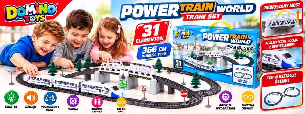 kolejka elektryczna pociąg zestaw torów 366 cm most 31 elementów dla dzieci