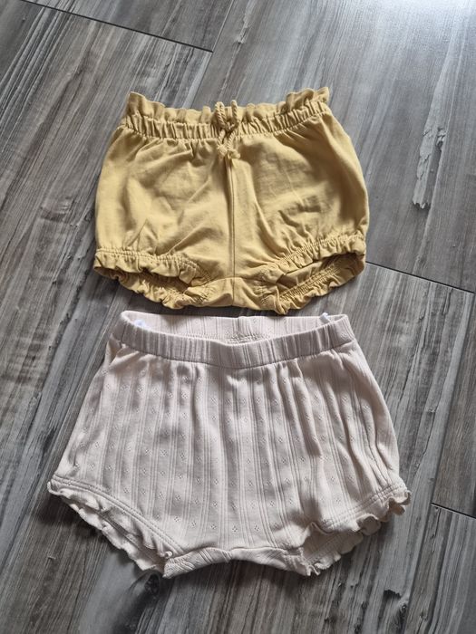 2 sztuki spodenek Newbie I H&M 62, musztarda I beż