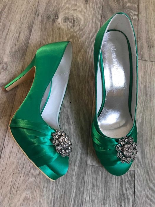Свадебные зеленые туфли Elegant Park брошь стразы ст.26,5/26см