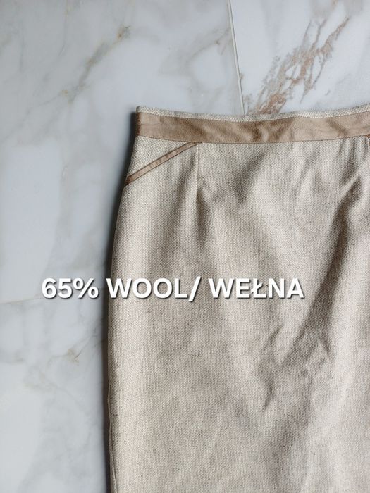 Rema spódnica beżowa wełniana wełna ołówkowa wysoki stan L 40