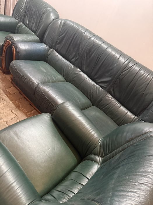 Conjunto de 3 sofás de pele