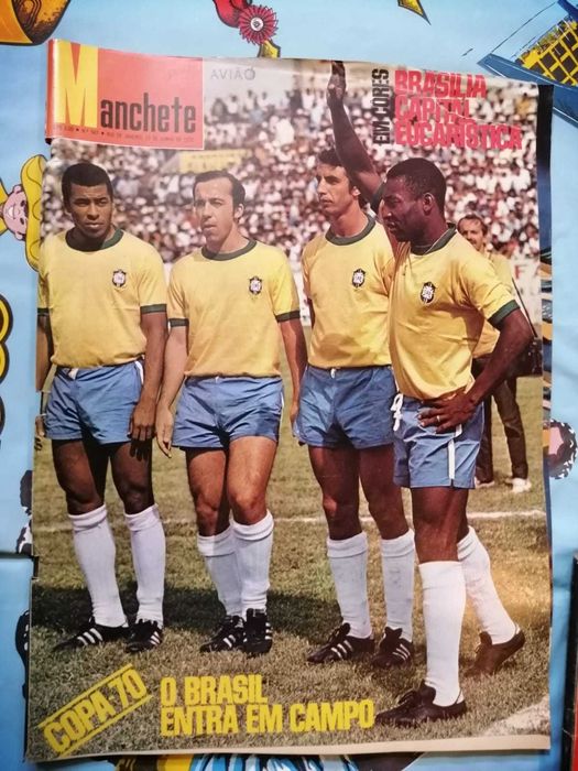 Brasil Tri Campeão - MEXICO 70- grande toalha e revistas Manchete