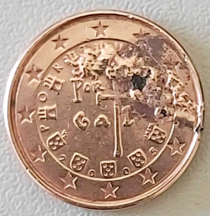 1 Centimo de 2005 de Portugal com DEFEITO na cunhagem