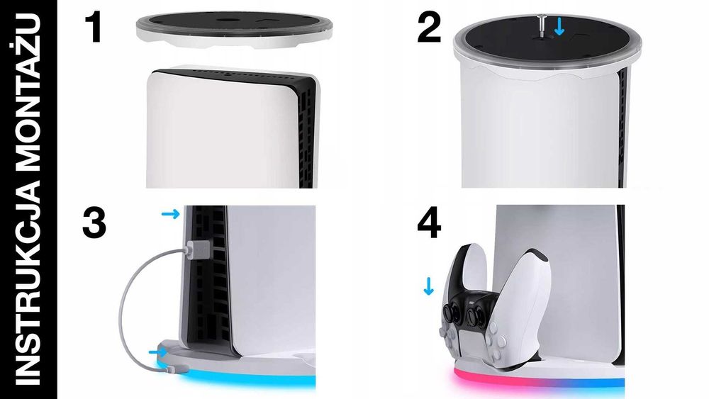 NOWA!! Stacja dokująca PS5 Slim – 2 kontrolery + LED + RGB