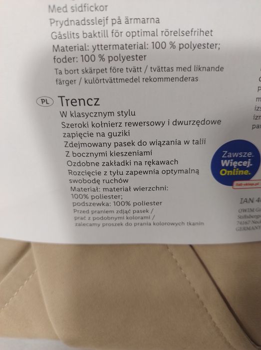 Płaszcz damski trencz L 44/46
