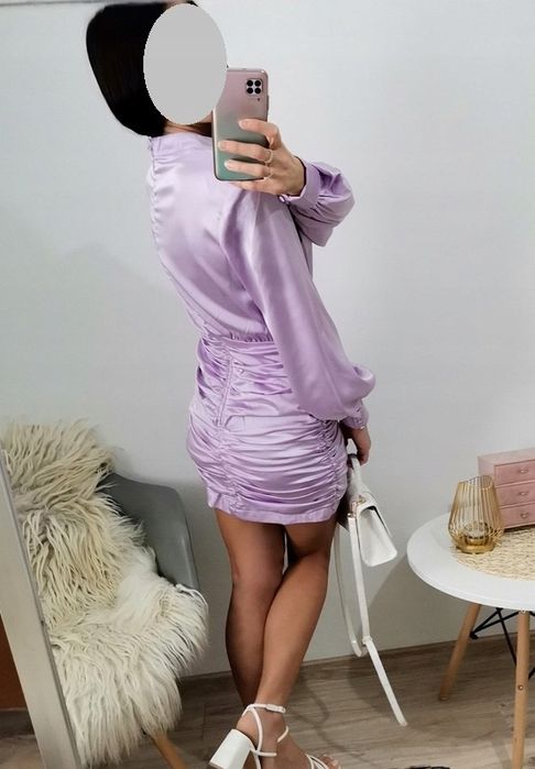 NOWA sukienka drapowana bufiaste rękawy 36 S