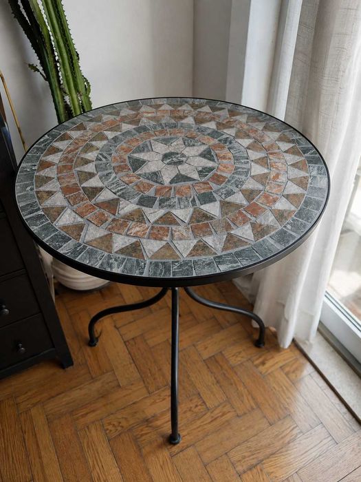 Conjunto de Jardim/Varanda em Ferro e Mosaico – Mesa + 2 Cadeiras