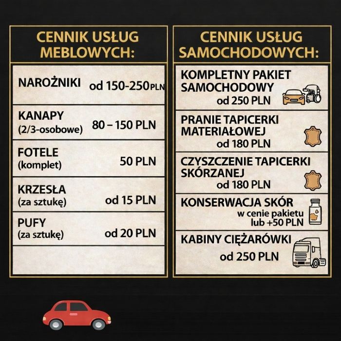 Pranie tapicerki meblowej, samochodowej. Czyszczenie skór.Bochnia+25km