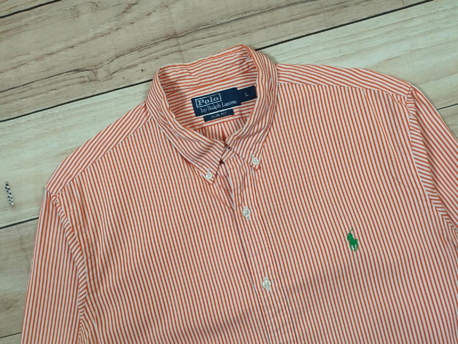 POLO RALPH LAUREN Koszula Męska w Prążki Slim Fit Logo r. L