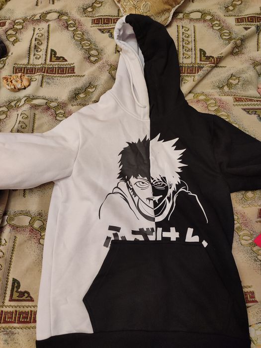 Худі чоловіче з аніме чорно-біле М