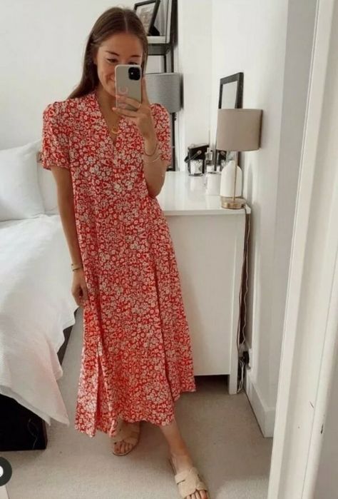 Zara sukienka czerwona białe kwiaty midi maxi S