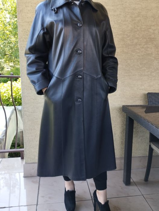 Płaszcz damski skórzany z podpinką i kapturem