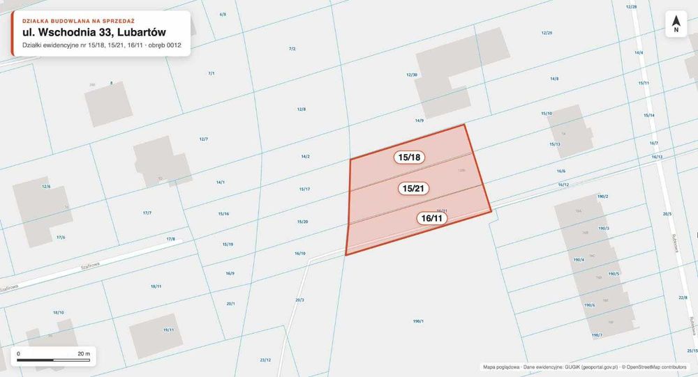 Działka budowlana 1332 m² z MPZP - zabudowa jednorodzinna, bliźniacza lub szeregowa - Lubartów, ul. Wschodnia