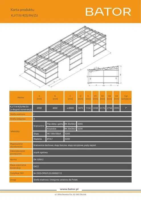 Konstrukcja jednospadowa 6m i 7m