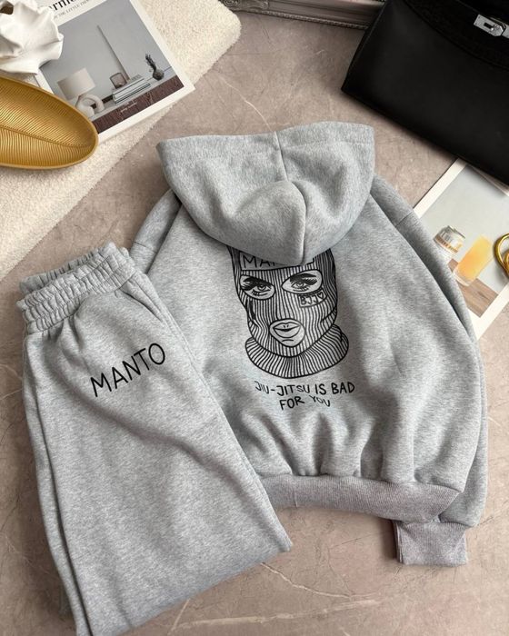 Жіночий костюм Manto/Манто оверсайз на флісі з маскою (худі+штани)