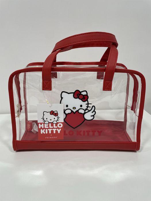 T-shirt Hello Kitty, saco/tote transparente com fecho + necessaire