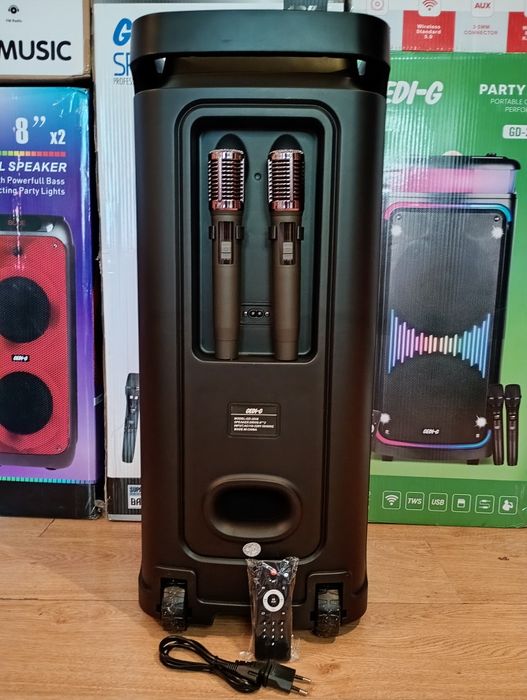 Блютуз караоке акустика Gedi-58(SD,USB,FM) пультДУ, 2микрофона