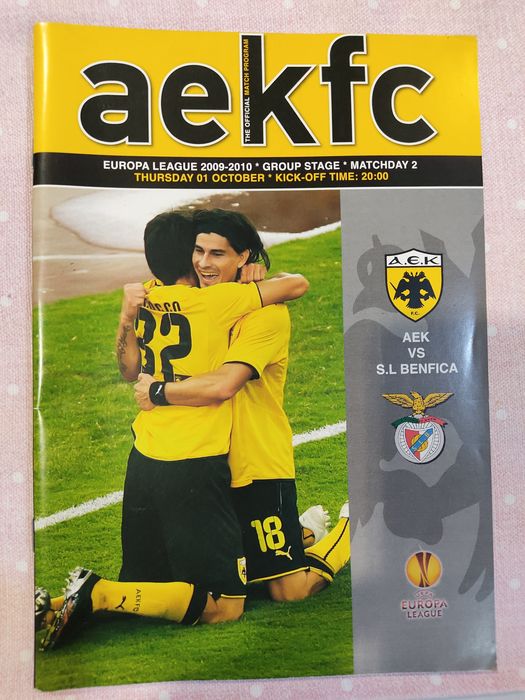Programa de jogo AEK Benfica Europa league 2009/10