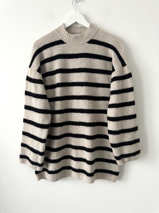 H&M długi sweter z domieszką wełny Paski